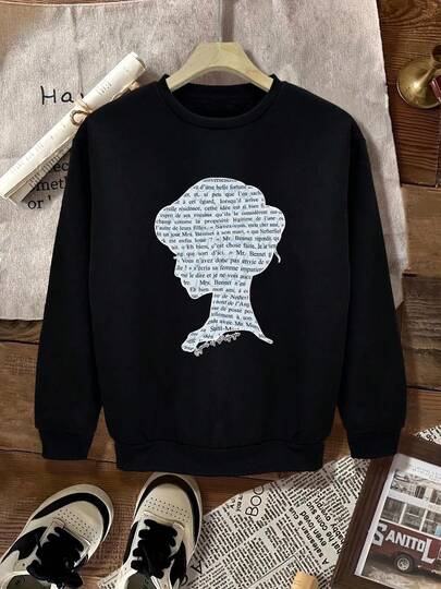 Sudadera informal de cuello redondo para mujer con estampado de citas literarias - Pulóver suave de manga larga, patrón geométrico, estilo minimalista, Día de la Madre, sudadera original. Top de cuello redondo de poliéster y elastano con elasticidad media para todas las estaciones.sudaderas para mujer>calientito sudaderas navideñas ropa invierno de mujer