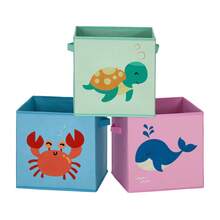 Caja organizadora Tela, Caja almacenaje Infantil, Juego de 3, Organizadora Juguete, Plegables con Asas, para habitación de niños, 30 x 30 x 30 cm, Tema del mar, Azul, Verde y Rosa - Multicolor - Ver 5