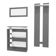 Wandgarderobe-Set 80 x 25 x 96,5 cm, inkl. Spiegel, 2 Wandpaneels, eine Regalwand und ein Schuhschrank, Korpus anthrazitgrau matt, Flurmöbel, Flurtrockenständer, Flurgarderobe, Schuhwechsler-Set,