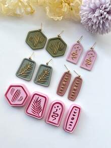 1/4Pcs Embossing Soft Clay Molds, Cactus Western Debossing Clay Earring Cutter For Polymer Clay Jewelry Making, Snake Moon Polymer Clay Stud Earring Stamp Making Tool, Clay Jewelry Making Kit, Clay Earring Molds, Made By PLA, DIY Earring Gift - Pink - View 1