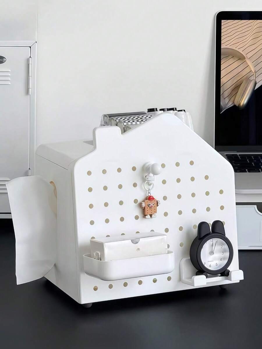 1pc House Shaped Pegboard, Can Hold Tissue Box, Serve As Phone Stand, Ball Hook, Bottom Stand, Multifunctional Storage Box - Multicolor - View 1