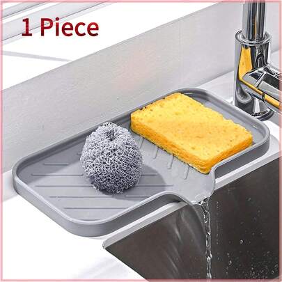 Silicone Sink Organizer - Kitchen Dish Sponge Holder, Soap Dispenser And Scrub Tray, Bathroom Tray