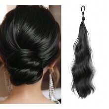 1件装合成纤维环绕式马尾发髻假发 - 20英寸凌乱卷发盘发接发，配有弹性发圈，适合女性日常佩戴