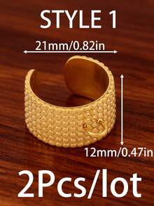 2 piezas/lote Anillos con forma de estrella de mar y corazón chapados en oro de 18K PVD, accesorios de acero inoxidable ajustables, base de anillo abierto geométrico de cadena ancha para hacer joyas DIY - Anillo DIY - Ver 11