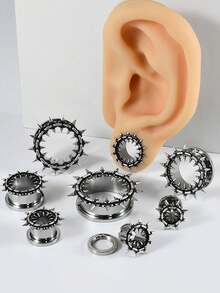 1 pieza Túnel de oreja con espiga y tornillo de bloqueo de acero inoxidable, expansores de oreja con colmillos, perforación corporal punk, joyería corporal de 8MM-25MM - Como se muestra en la imagen - Ver 11