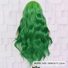 13x4 Green Highlights Curly Lace Front Wigs For Women Body Wavy Long Hair Ombre Green Wig Pre-Plucked Wear And Go 28 Inch Glueless Synthetic Lace Front Wigs For Halloween Daily Party Wig - 綠色 - 查看 4