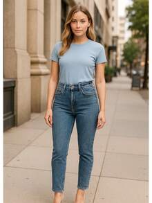 Pantalones Jeans Vaqueros Skiny Fit Informales para Mujer con Cremallera y Bolsillos Estilo Casual para el día a día Moda - Azul Acid - Ver 6