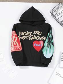 春秋经典纯色街头女帽衫街头字母爱心印花长袖嘻哈帽衫女款