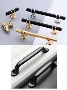 1 Stück moderner schwarzer goldener Türgriff, Küchenschrank Griff, massive Schubladenknöpfe, Zinklegierung Basis, Aluminiumlegierung Stange, modische Möbelgriff Hardware - Gold - Übersicht 1