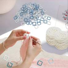 新品上市 20/30/50/60/70/100个方形记号扣 - 随机颜色 方形记号扣 钩针锁针计数器 缝纫工具、编织用品，适合初学者和老年人的理想礼物 - 藍色系 - 查看 1