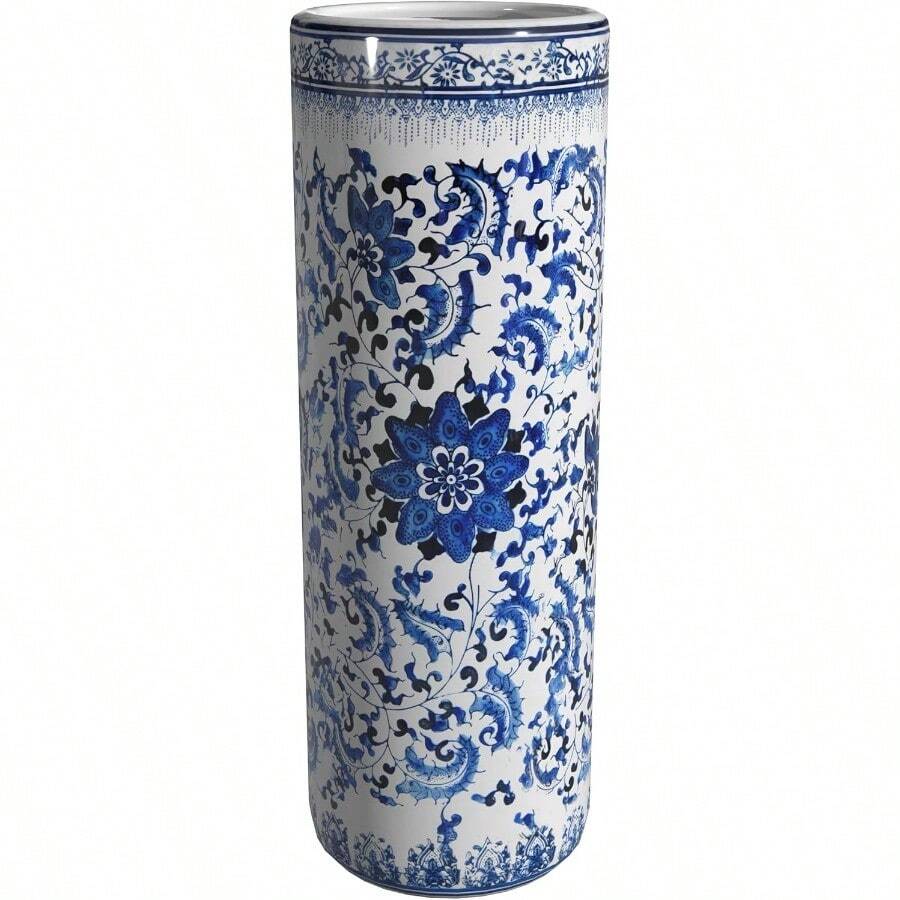 Elegant 24inch Floral Blue And White Porcelain Umbrella Stand For Indoor Entryway Or Hallway Stylish And Functional Decorative Storage Solution With WeatherResistant Design For Home Or Office Use - 花卉藍色白色 - 查看 1
