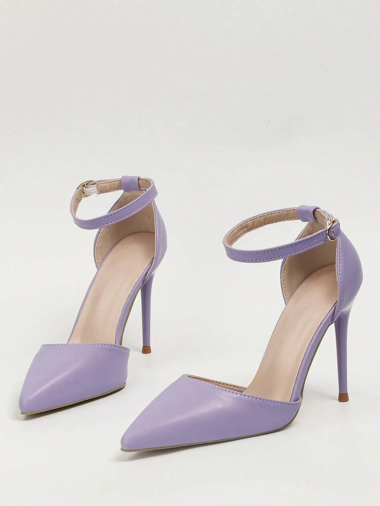 欧美风极简镂空女鞋，尖头细高跟套脚凉鞋，细高跟鞋 - 紫色 - 查看 1