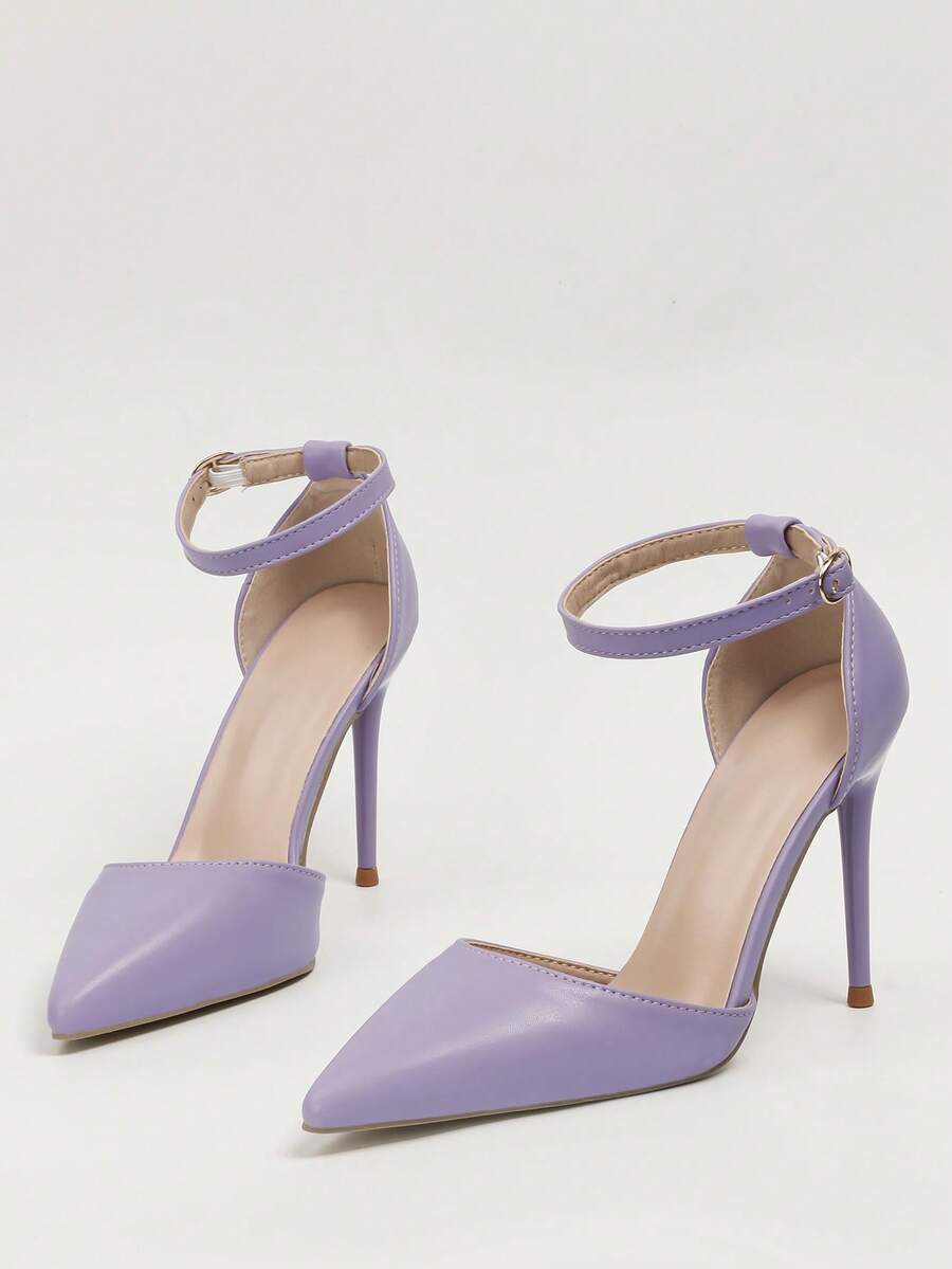 欧美风极简镂空女鞋，尖头细高跟套脚凉鞋，细高跟鞋 - 紫色 - 查看 1