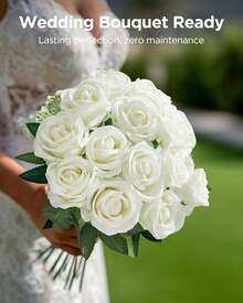 100 Pcs Artificial Roses In Bulk, Fake Silk Roses Realistic White Roses For Wedding Centerpieces Flower Arrangement Home Decor - 白色 - 查看 2