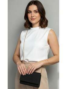 Women's 2-Piece Straw Crossbody Bag Set - Handbag And Evening Bag With Crossbody Strap - màu đen - Xem 3