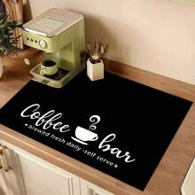 Black Coffee Themed Drying Mat, Rubber Coffee Mat,  Non-Slip Rubber Bottom, Multi-Purpose Kitchen Countertop Mat, Daily Brewing Theme - 40*50 - 查看 1