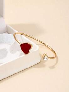 1pc Fashionable & Unique Metal Red Heart Shaped Bracelet, Suitable For Valentine's Day Gift, Romantic Dinner, New Year's Gift And Daily Wear Valentines,Mom,Mother,Mother's Day,Gift H5WL - Đỏ - Xem 7