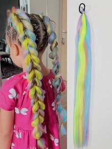 26Inch Synthetic Long Jumbo Ombre Braiding Hair Extension Color Hairpiece For Kids Elastic Rubber Band Hair Accessories 1pc