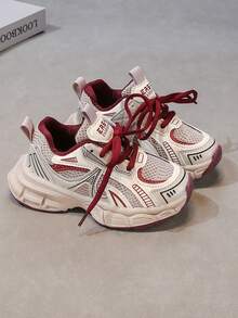 1 par de zapatos deportivos para niños, zapatillas de running de piel sintética, calzado deportivo ligero para niños, adecuado para primavera, verano, otoño e invierno - Rojo - Ver 2