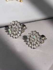 1 Pc Luxury Cubic Zirconia Stud Earrings For Women For Wedding Engagement Anniversary Party Jewelry Valentine's Day Gift - 1# - View 3
