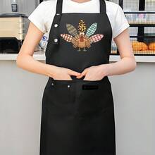 Single-Piece, Thanksgiving Turkey Pattern, Thanksgiving Elf Theme, Thanksgiving Happy Print Apron – Features An Adjustable Front Panel And Large Capacity Pocket, Suitable For Home Cooking, Restaurants, Food Trucks, Aprons, And Food Service Attire - AZX0001 - Xem 3