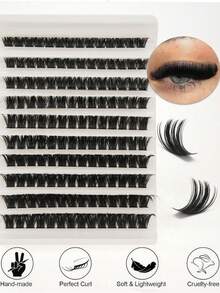 10排浓密睫毛簇，大容量睫毛盒160DD，卷翘簇状睫毛，适合嫁接，打造浓密睫毛效果，8-16毫米浓密睫毛簇，适合初学者，睫毛簇，单根睫毛，假睫毛 - D - 查看 3