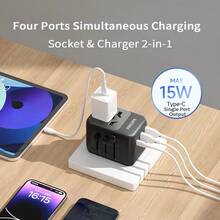 PHILIPS Kit adaptador de viagem multipaís com 4 portas USB inteligentes, ideal para viajantes a negócios e famílias, estação de carregamento de mesa, compatível com as especificações mais comuns. SPB1005B/93 - Ver 6