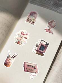 63pcs/Pack Retro Style Pink Stickers For Vintage Item Decoration, Diy Phone Case, Notebook, Travel Album And More - Hồng - Xem 9