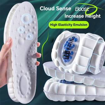 1 par de plantillas deportivas 4D tipo nube para zapatos, con suela de cojín de aire PU, absorción de impactos suave, desodorante y transpirable para correr