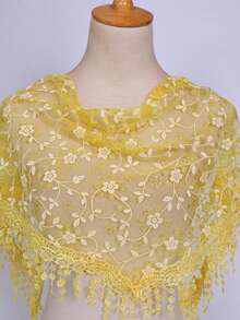 1条2026新款花卉蕾丝边围巾/头巾，时尚女士款，适合婚礼、派对、用餐等场合 - 純色 - 查看 11