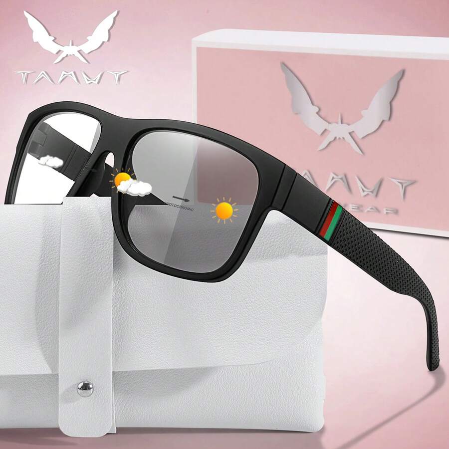 1副时尚变色太阳镜，UV400防护，适合跑步、骑行、钓鱼、露营、徒步等户外活动，配有眼镜盒，男女通用 - 彩色 - 查看 1