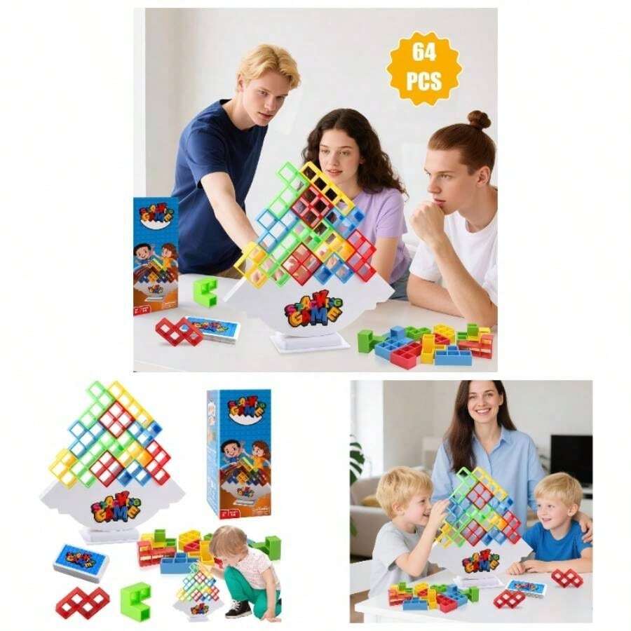 Juguete de Apilamiento con Equilibrio, Bloques Rusos de 64 Piezas, Juego de Equilibrio, Apto para Adultos, Nios y Nias a Partir de 3 Aos, Juguete de Equilibrio Perfecto para Todas Las Edades. - inicial - Ver 1