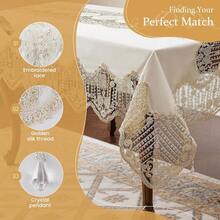 Premium Embroidery Tablecloth In White Lace And Satin Blend With Floral Boho Design Vintage Italian Style Featuring Sunflower And Butterfly Patterns Ideal For Farmhouse Spring Decor Perfect For Dining Tables Living Rooms And Special Occasions Beige FC118 72in X 144in - Beigefc118 - 查看 7