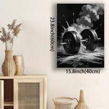 Framed  Explosive Gym Poster For Men – Black & White Barbell Explosion Art Canvas Print – Fitness Motivational Poster For Gym Wall, Office Or Home Christmas Canvas Wall Art - Framed - View 3