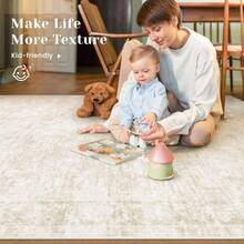 8x10 Area Rugs Living Room: Washable Large Vintage Floral Rug Low Pile Non - Slip Boho Carpet Bedroom Dining Home Office Beige, 8'x10' - Màu be + 5' x 7' (Hình chữ nhật) - Xem 3