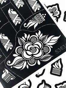 2 Sheets Flower Tattoo Stencils, Hand Tattoo Templates, Glitter Tattoo Templates, Reusable Tattoo Stickers For Diy Body Art Makeup Mehndi Designs