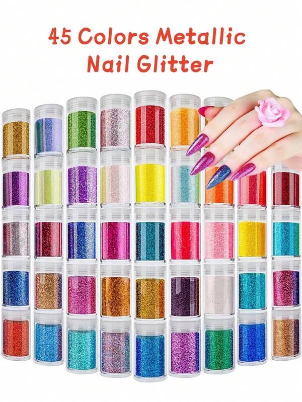 45 مجموعة ألوان متنوعة، بودرة لامعة فائقة الدقة لامعة هولوغرافية لأكواب التومبلر، فنون الراتنج الإيبوكسي والحرف اليدوية، تستخدم للزخرفة اليدوية للأظافر، وفي فن الأظافر والمناسبات والتجمعات