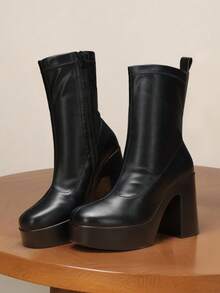 Women's Chunky Platform Ankle Boot High Block Heels Square Toe Lightweight Comfort Party Dress Booties Shoes For Women Women's Chunky Platform Ankle Boot High Block Heels Square Toe Lightweight Comfort Party Dress Booties Shoes For Women - 黑色 - 查看 2