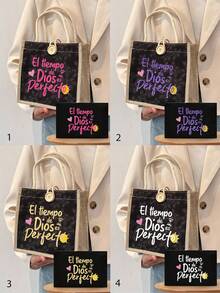 Time Theme Linen Tote Bag, Love Heart, Light, Pattern Design, Reusable Printed Women'S Tote Bag, Double Handle Shopping School Bag, Large Capacity Shoulder Bag, Casual Tote Bag, Christmas Storage Bag, Back To School Lunch Bags,Lunch Storage Bag, Suitable For Commuting, School And Shopping, Convenient For Outdoor Use, Best Choice For Gifting Relatives And Friends, Teacher Gifts, Mother'S Day Gifts, Holidays And Festivals