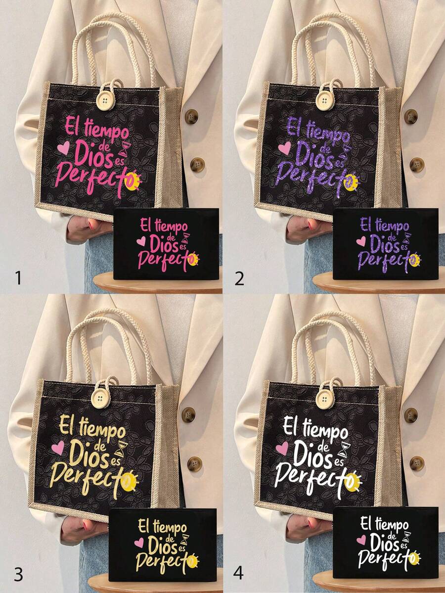 Time Theme Linen Tote Bag, Love Heart, Light, Pattern Design, Reusable Printed Women'S Tote Bag, Double Handle Shopping School Bag, Large Capacity Shoulder Bag, Casual Tote Bag, Christmas Storage Bag, Back To School Lunch Bags,Lunch Storage Bag, Suitable For Commuting, School And Shopping, Convenient For Outdoor Use, Best Choice For Gifting Relatives And Friends, Teacher Gifts, Mother'S Day Gifts, Holidays And Festivals