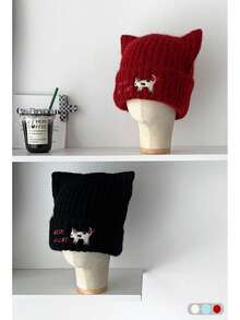 1顶猫耳长毛绒可爱兔耳保暖耳罩帽，针织混纺针织帽，女士秋冬款