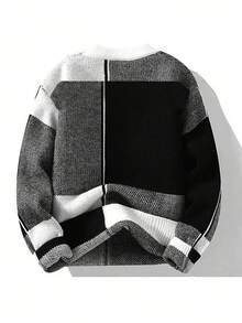 Men's Color Block Simple Round Neck Long Sleeve Sweater, Daily Wear, For Fall Winter - Multicolor - View 2