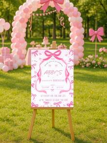 一套定制粉色蝴蝶结生日欢迎牌（含粉色水彩笔），粉色蝴蝶结设计个性化PVC户外花园入口装饰，个性化画板设计，适用于生日派对入口装饰，粉色蝴蝶结一周岁生日欢迎牌，完美适用于公主主题派对、生日装饰 - 蝴蝶結主題 - 查看 3
