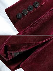 Women's Autumn/Winter Casual Light Commute Velvet Slim Fit Single-Breasted One-Button Long Sleeve Blazer - Burgundy - View 7