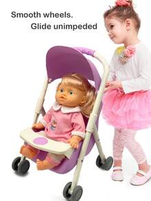 26厘米逼真娃娃，可尿尿、喝水、发出4种声音，配有奶瓶和奶嘴，粉色床，随机包含连衣裙印花，适合女孩的过家家礼物 - 粉紅色(衣服印刷隨機髮) - 查看 10