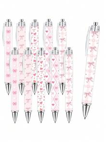 5 pezzi Set di penne a sfera con fiocco rosa, decorazione a cuore e fiocco sul fusto, scrittura fluida, adatto come regalo di San Valentino