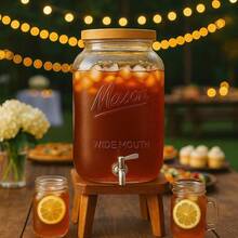 2 Gallon Glass Beverage Dispenser With Wooden Lid Large Square Mason Jar Drink Container With Stainl Steel Spigot Big Batch Iced Tea Lemonade Water Or Party Drinks - Nắp gỗ màu nâu - Xem 2