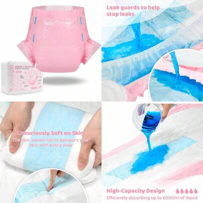Adjustable Tapes Adult Diaper 10 Pieces ABDry Ultra Absorbent Diapers Pink ( 121142 Cm