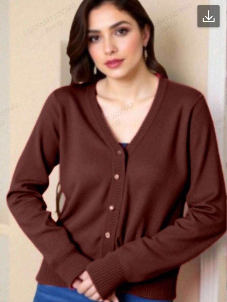 TRICOZHU COAT Women's Cardigan Sweater Knit Cold Weather Buttons Women's Winter Cardigan PLAIN - 咖啡棕 - 查看 1