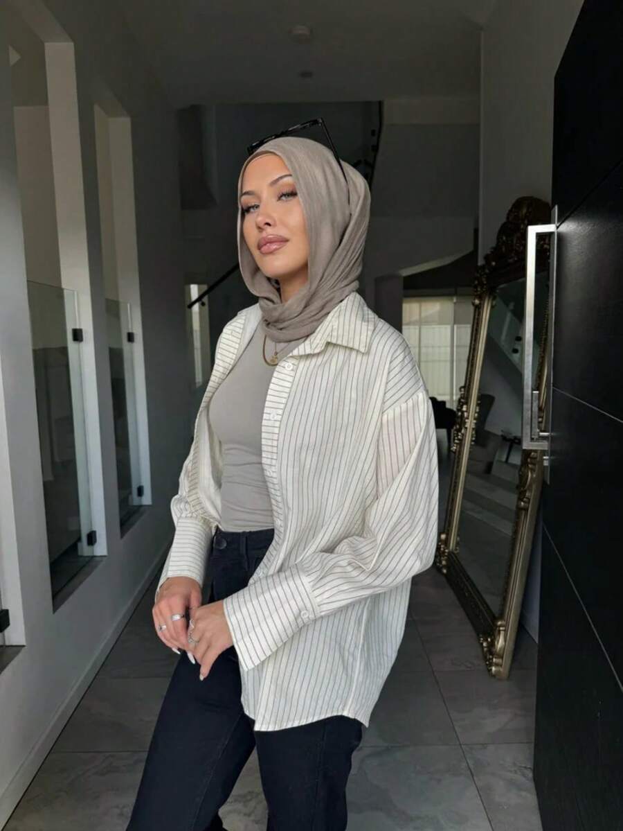 Solid Color Front Button Asymmetric/Asymmetrical Office Blouse - Black and White - View 1